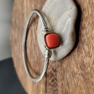 B2925 sterling rope estate orange cabochon bracelet